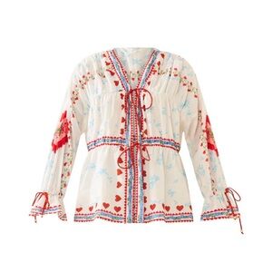 Eddy Isle Top Alfie White Heart Rose Cotton Blouse - Women’s Size Small
